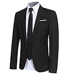 Allthemen Herren Sakko Slim Fit Sportlich Blazer Anzugjacke 1 knopf Business Hochzeit Freizeit Schwarz L