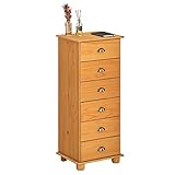 IDIMEX Schubladenkommode Colmar, Kommode mit 6 Schubladen, Sideboard mit Muschelgriffen, Massive Kiefer gebeizt/gewachst, Landhausstil