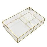 Uonlytech Schmuckaufbewahrungsbox Glas mit Klappdeckel und Fächern Organizer für Halskette Ringe Ohrringe Lippenstift Kosmetik Langlebig als Schreibtisch Dekoration Geeignet Größe S