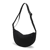 GoPaw Damen Halbmond Crossbody Schultertasche, Hobo Halfmoon Bag, Nylon Crossbody Bag Damen Halbmond Schultertasche mit verstellbarer Schultergurt, Einfarbige(Schwarz)