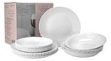 FESTA ITALIA Geschirrset 6 Personen - 18 Teilig - Tellerset aus Opalglas - Weiß Essgeschirr Set - Schüssel- und Tellerset - Modern Tafelservice - Teller - Essservice - Geschirr Set 6 Person