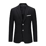 Allthemen Sakko Herren Slim Fit Anzugjacke Business Blazer 2 Knöpfe Sakko Hochzeit Freizeit Schwarz 3XL