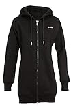 Winshape Damen Lange, kuschelige Hoodie-Jacke J006 mit 2-Wege-Zipper Kapuzenpullover, Schwarz, M