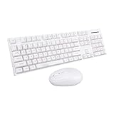 Zunate Kabellose Mechanische Gaming-Tastatur, 2,4 G 104 Tasten, Tastatur- und Maus-Kombination mit High- und Low-Key-Layout-Design, Anti-Fading-Gaming für PC (White)