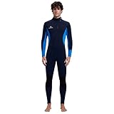 Herren Neoprenanzug Ganzkörper 3/2mm Neoprenanzug Vorderer Reißverschluss Voll Tauchanzüge Ultra-Stretch Langarm Neopren-Nassanzug zum Tauchen Surfen Schnorcheln L Größe Schwarz Blau