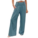Leinenhose für Damen, Schwarz – fließend Sommer – Hose aus Baumwolle und Leinen Casual – lange Hose schick und elegant – einfarbig / bedruckt – Trainingsanzug, gerades Bein – Basic Training –