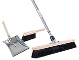 BawiTec Profi Kehrbesen Set Kehrset XL Besen 60cm Saalbesen #0715 inkl. Metall-Teleskopstiel verstellbar,Handfeger 28cm,Metall-Kehrschaufel mit Holzgriff,stabil robust,feine weiche Kunsthaar-Borsten