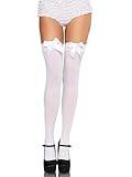 NebulaGlam Strümpfe mit Schleife, Bogen Strümpfe Frauen Undurchsichtig Oberschenkel Hohe Strümpfe über Knie Lange Weiß