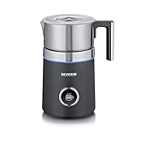 SEVERIN SPUMA 700 PLUS Induktions-Milchaufschäumer, elektrischer Milchaufschäumer ohne Anbrennen, spülmaschinengeeigneter Milchschäumer, Edelstahl-gebürstet/schwarz-matt, SM 3587