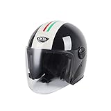 GJJGMGD Offener Elektro-Motorrad-Halbhelm für Erwachsene, Herren, Damen, Moped, Retro-Straßenhelm, Scooter, Chopper-Helm mit LED-Rücklicht, für Motor Bobber Cruiser, DOT-zugelassen