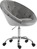 CLP Arbeitshocker höhenverstellbar mit Lehne und Rollen London, Arbeitsstuhl gepolstert Samtbezug, Kosmetikstuhl mit Metallgestell 360° drehbar, Farbe:grau