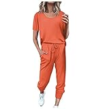 2-teiliges Trainingsanzug-Set für Damen, lässig, Rundhalsausschnitt, lange Hose, Jogging, Sportswear, Outfit, Damen, Sweatshirt, Pullover, Casual, Jogging, Pyjama, Innensport, Damen, Fitness, große