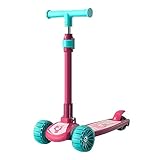 Kids Foldable Scooter, Adjustable Kick Scooter for Children Aged 2–12 with Lean-to-Steer Design and 3 Light-Up Wheels, Outdoor Ride Toy for Boys and Girls 59x25x63cm