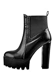 Only maker Damen Blockabsatz Stiefeletten Plateaustiefel Bequeme Elastische Knöchelstiefel Runde Zehen Kurzer Stiefel Schwarz 46 EU