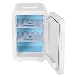 Mini Kühlschrank 20L mit Gefrierfach, mit 220V AC/12V DC mit 2 herausnehmbaren Glasablagen 40-50 dB für Büro, Camping und Gaming weiß