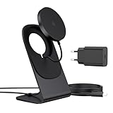 RoRoSkin Mag Safe Ladegerät, Wireless Charger induktive ladestation, Magnetisch Induktionsladegerät, Kabellos Schnellladegerät kompatibel für iPhone 17/16/15/14/13/12 Serie, Schwarz mit Adapter