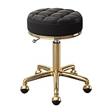 Verstellbarer Drehhocker aus schwarzem PU-Leder mit goldfarbenem Edelstahlrahmen für Zuhause, Büro, Spa, Salon, Massage