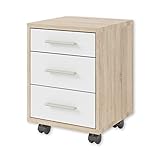 OFFICE LINE Rollcontainer Schreibtisch in Eiche Sonoma Optik, Weiß - Mobiler Büroschrank mit Schubladen - Modernes Büromöbel Komplettset - 40 x 56 x 40 cm (B/H/T)