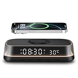 PDKUAI Nachttischlampe Wecker Digital mit Ladestation,15W kabelloses Schnell Ladegerät für iPhone/Samsung/Pixel, LED-Display mit Temperatur,Alarm Clock and USB-Anschluss Dimmbar Nachtlicht mit Uhr