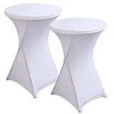 hicoosee 2er-Set Stretch Stehtischhusse, Ø80-85cm Hochwertige Tisch-Überzug Husse für Bistrotisch Stehtisch und Runde Stehtische, Elegante Stretch-Husse für Gartenparty Feier Hochzeit Taufe, Weiß