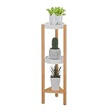 Relaxdays Pflanzenständer, 3 Ablagen, innen, Bambus & Kunststoff, HxBxT: 78 x 25 x 22 cm, Blumenständer, Natur/weiß