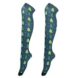 aidingzhi Overknee-Socken für Damen, grüne Weihnachtsbäume, lässig, lange Kniestrümpfe für Bräute, über dem Knie hohe Socken für Partys, Grüne Weihnachtsbäume, Einheitsgröße