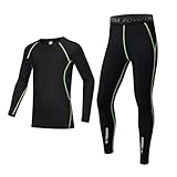 Zerdutera Thermounterwäsche Set für Kinder Funktionsunterwäsche Jungen Atmungsaktiv Skiunterwäsche Sport Schnell Trockend Kinder Fussball Unterwäsche Green 28