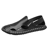 Sommer Wanderschuhe Herren Leder Sommerschuhe Weich Bequem Walkingschuhe Aushöhlen Badeschuhe Slip On Sneaker Flach Rutschfest Freizeitschuhe Leichte Walkingschuhe Strand Herrenschuhe