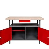 Kreher Werkbank aus Metall mit 30 mm Sperrholzplatte, verschließbaren Türen und Schublade, Maße (BxTxH): 120 x 85 x 60 cm