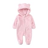 Alunsito Baby Boy Girls Massive Bär Ohrhörer Hoodie Strampler Bodysuit Winter warmes Outfit Kind Reißverschluss Fleece Overall Hellrosa 3 0-3 Monate