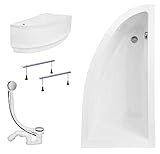 KOLMAN Badewanne PRAKTIKA Eckbadewanne 150x70 Rechts mit AcrylSchürze, Ablaufgarnitur und Füßen Komplettset 4in1 Premium Original Acryl Wanne Siphon