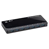 TP-Link UH720 7-Port USB 3.0 HUB + 2 Ladeports (2,4A) für Tablet und Smartphone, inklusive Netzadapter und USB 3.0 Kabel, bis zu 5 Gbit/s, Hot Swapping, unterstützt Windows, Mac OS, Linux, schwarz