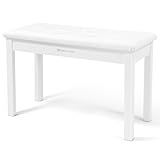MUSTAR Pianobank mit Stauraum, 74cm Großer Sitz Massivholz Keyboard Bench, Digital Piano Stool aus Weichem Kunstleder, Weiß