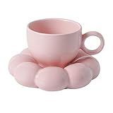 Zestivra Kaffeetasse in Form von - Niedliche Keramiktasse mit Untertasse | Buntes Patter Set aus Holz für Tee, Latte, Milch, Saft, Getränke,