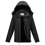OutPro Skijacke Damen mit Wasserdichte Regenjacke Winddicht Warm Winterjacke Hooded Abnehmbarer, mit Reißverschlusstaschen Snowboardjacke Geeignet für Outdoor-Aktivitäten, Skifahren Schwarz L