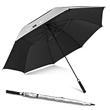 NINEMAX UV Schutz Golf Regenschirm Groß,Automatische öFfnen Golfschirm XL,Golfschirm Mit Doppellagiger Schirmstoff(Silber/Schwarz)