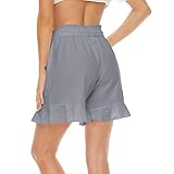 XUEJIANN Damen-Shorts mit Kordelzug, hohe Taille, weites Bein, Kordelzug, Rüschenrand mit Taschen, Shorts, Zuhause, lässige Taschen-Shorts, Chiffon, kurze Kleider für Damen, grau, XXL