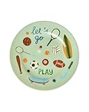 Rice Melamin Teller - Soft Green Sports Print - Rund Kinderteller Campinggeschirr Kindergeschirr Bruchfest Speiseteller Kinder Camping Ø 20 cm