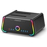 FIDECO Festplatten Dockingstation, USB3.0 SATA HDD Dockingstation für festplatten mit RGB-Lichtern, für 2,5 und 3,5 Zoll SATA HDD / SSD, Dualschacht, Unterstützt Offline-Klonen und UASP