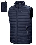 33,000ft Herren Packbare Steppweste Outdoor Gefütterte Hybrid Sportwesten mit Stehkragen Outdoorwesten mit 5 Taschen Übergangswesten für Männer Laufen Golf Wandern Reiten, Dunkelblau L
