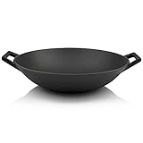 BBQ-Toro Gusseisen Wokpfanne Ø 35,5 cm | bereits eingebrannt | WOK mit flachem Boden | Gusspfanne für Gasgrill und Elektroherd | Pfanne aus Gusseisen | induktionsgeeignet, Thermoresistent