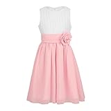 TiaoBug Festliches Mädchen Kleider für Hochzeit Sommer Brautjungfern Blumenmädchen Kinder Chiffon Kleid elegant zweifarbig Partykleid gr. 104-164 Weiß&Rosa 116