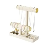 Pangkeep Schmuckhalter, 2-stöckig, Organizer für Halsketten, Armbänder, mit Ablage, Schmuck-Displays zum Verkauf von Armreifen, Haargummis, Uhren und Ketten (Beige)