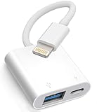 Apple Lightning auf USB Kamera Adapter mit Ladeanschluss für iPhone/iPad zum Anschluss von USB-Flash-Laufwerk, SSD-Festplatte, Kartenleser, Tastatur, Maus, Hubs, MIDI, Plug & Play