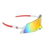 Shanrya Radsportbrille Bequeme Passform PC-Linse Hohe Zähigkeit Radsport-Sonnenbrille UV-Schnitt (Weiß und Rot)