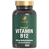 VITACTIV Vitamin B12 Tabletten Hochdosiert - 180 Stk für 180 Tage - Bioaktives Methylcolabamin, Vitamin B12 500μg - Hohe Bioverfügbarkeit, Vegan, kein Magnesiumstearat, Laborgeprüft in Deutschland