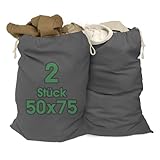 ELES VIDA® - 2 Stück Wäschesäcke 50x75 cm aus 100% Baumwolle - Extra große Wäschebeutel - langlebig, Mit Kordelzug, Reise Wäschesammler Wäschebox Kleidersack Aufbewahrung in Grau
