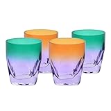 Krosno – Whiskygläser 260 ml – 4er Set – Aurora Kollektion – Handbemalt – Bleifreies Kristall – Für Bourbon, Rum & Cocktails – Geschenk – Orange-Violett
