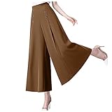 Radlerhose Jogginghose Reithose Kinder MäDchen Culottes Hosen Damen Frauen FaltenbestäNdig Weites Bein Leichte Hosenrock Mit Gummizug Und Knopf Motorradhose (Braun, XXL)