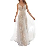 Generisch Brautkleider Damen Boho Braut Brautkleid - Chiffon Kleider Schlicht Lang Hochzeitskleider Vintage Prinzessin Weiss Dresses Mesh ärmellos V-Ausschnitt Spitzenkleid Slim (White, M)